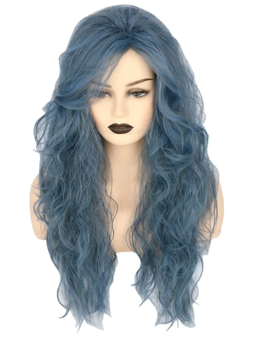 Women's Blue Grey Short Cosplay Halloween Costume Wig With Necklace Earrings